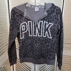 Victoria's Secret PINK Grey Leopard Hooded Sweatshirt - Size Small